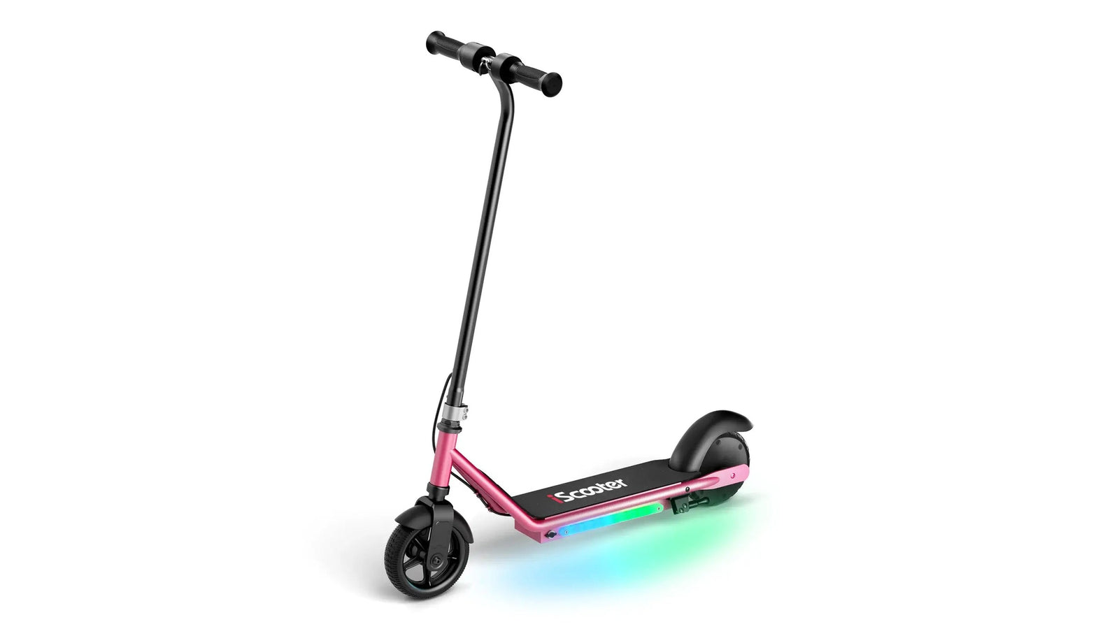 Kids electric scooter with LED deck lighting on a white background