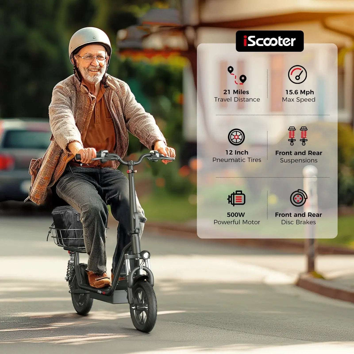 iScooter i12 Electric Scooter with Seat - Street Rides