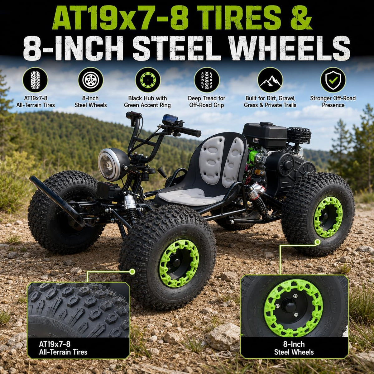 Zyliathor 212cc gas go-kart additional front angle Canada