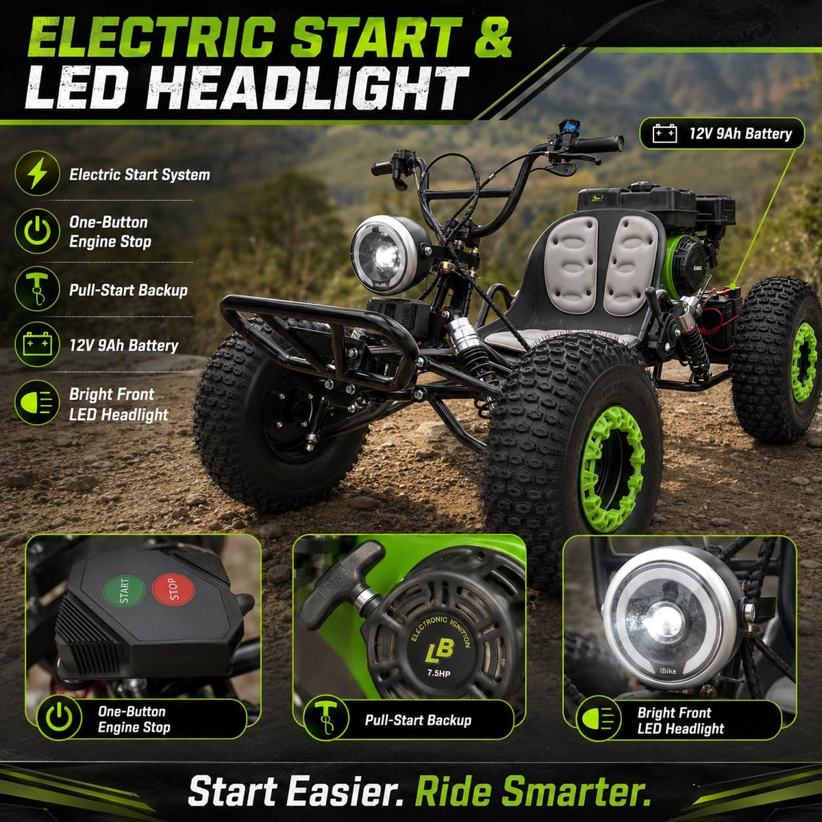 Zyliathor 212cc gas go-kart additional side angle Canada