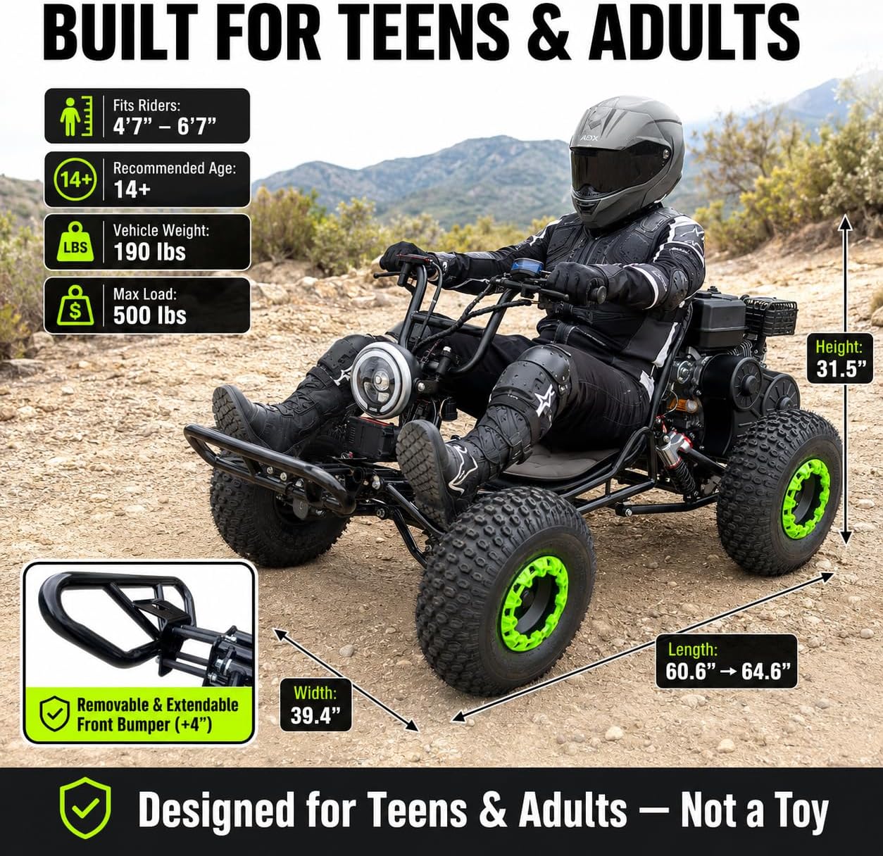 Zyliathor 212cc gas go-kart Canada front three-quarter view
