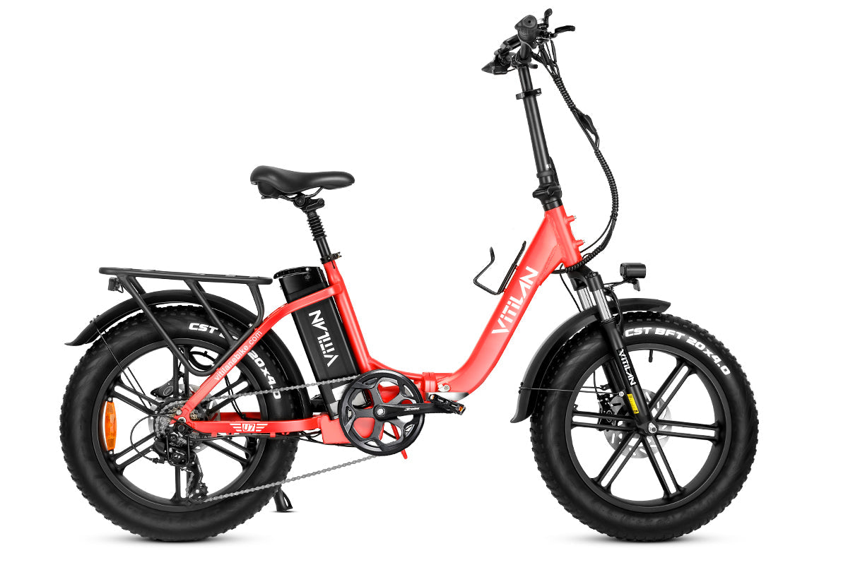 VITILAN U7 pink step-through electric bike, side view
