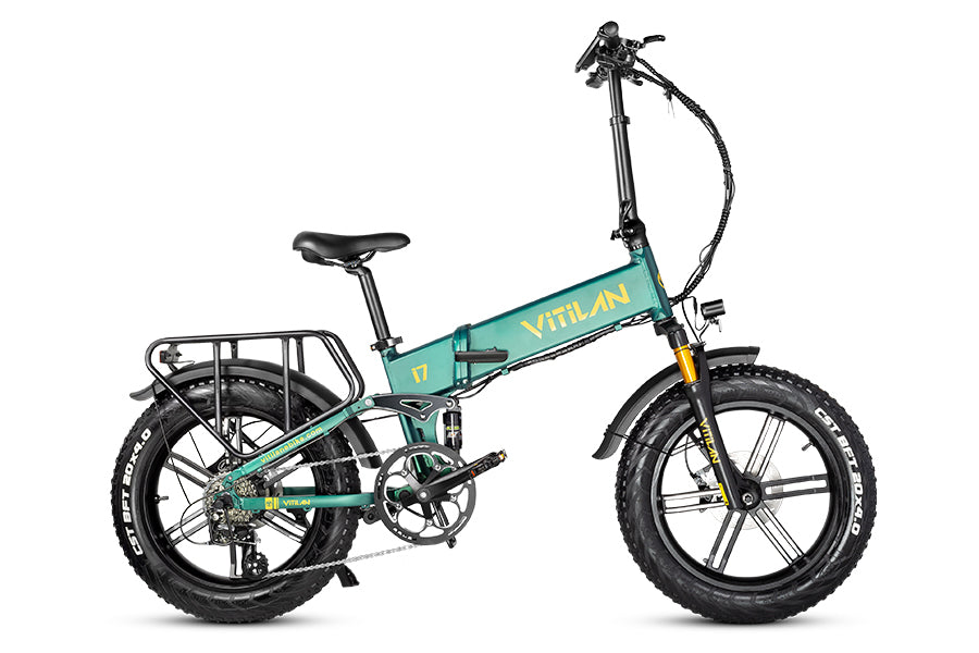 VITILAN I7 Pro 3.0 green folding electric bike, side view