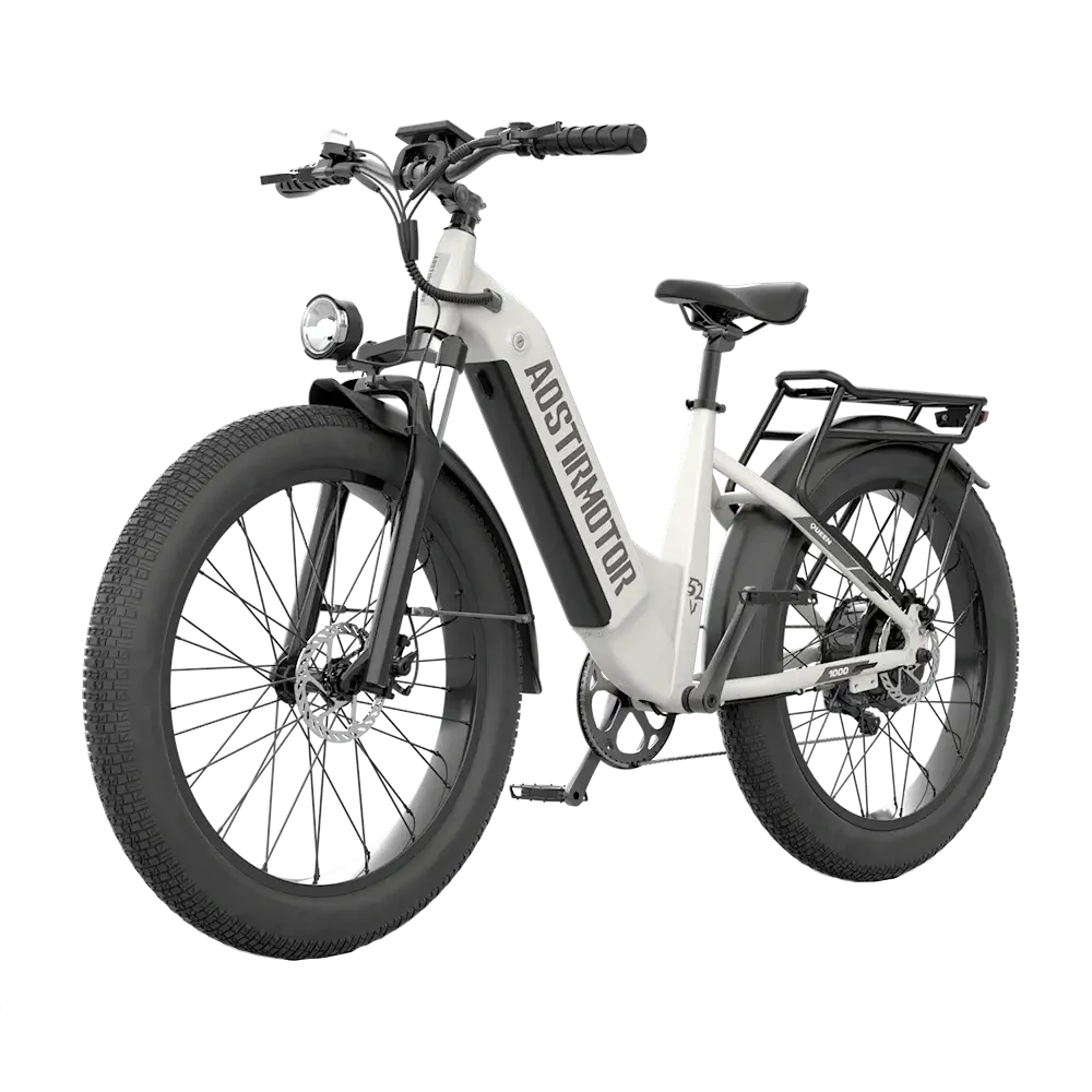 AOSTIRMOTOR Queen Canada rear rack and fat tire e-bike angle