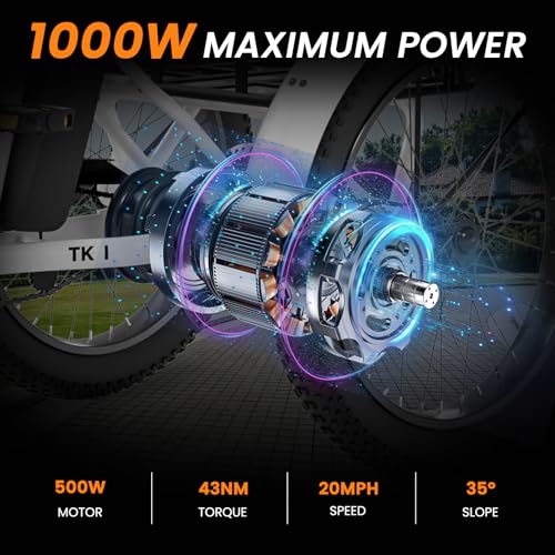 MOPHOTO electric tricycle Amazon listing motor graphic; seller specification requires confirmation