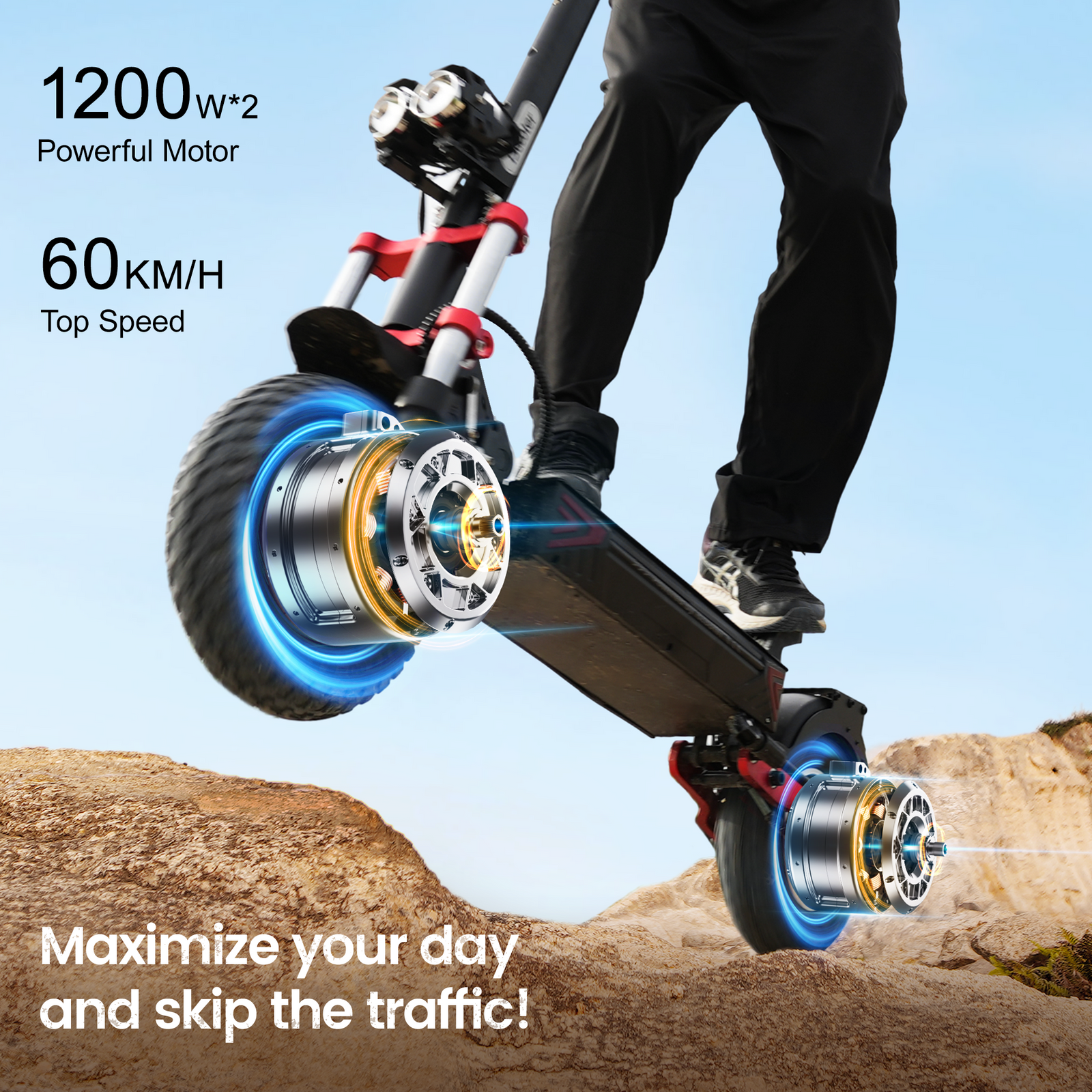 iScooter iX8 electric scooter folded frame and deck view