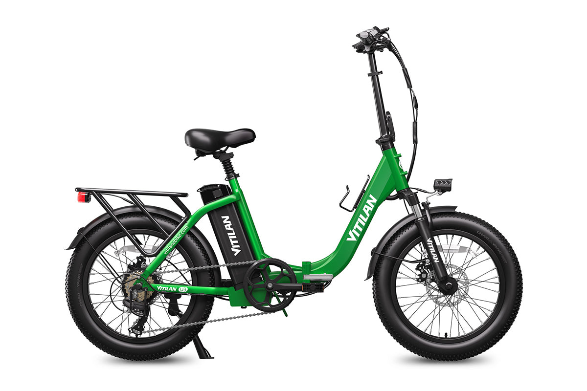 VITILAN U3 green step-through folding electric bike, side view