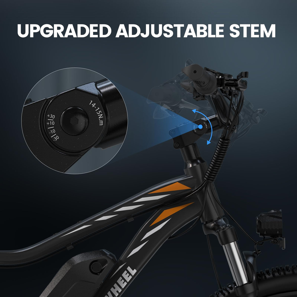 Brake levers on the 5TH WHEEL Mate — cuts motor power on contact for safe stops at speed