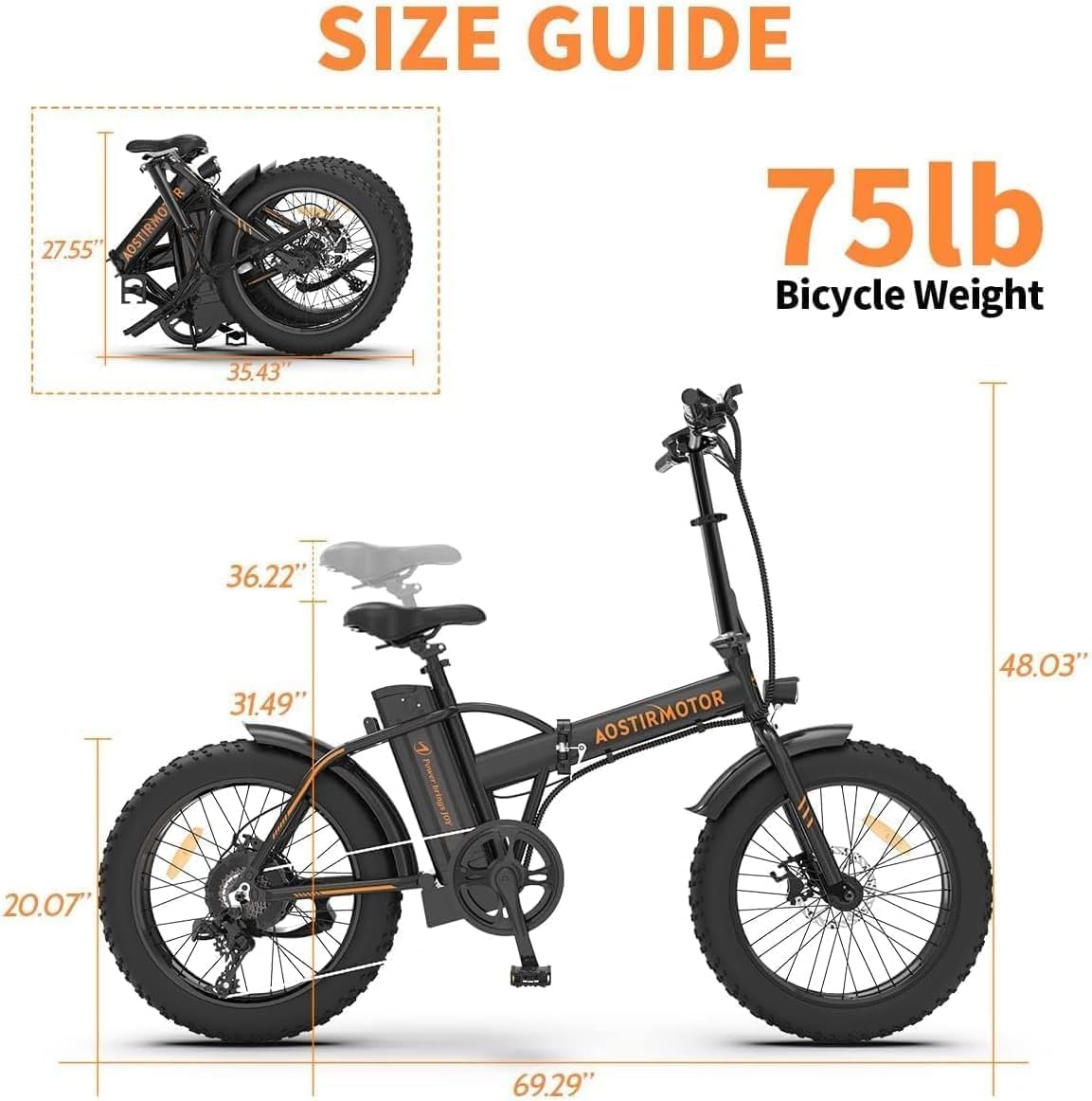 Aostirmotor Folding Electric Bike 750W 48V Fat Tire E-Bike Canada