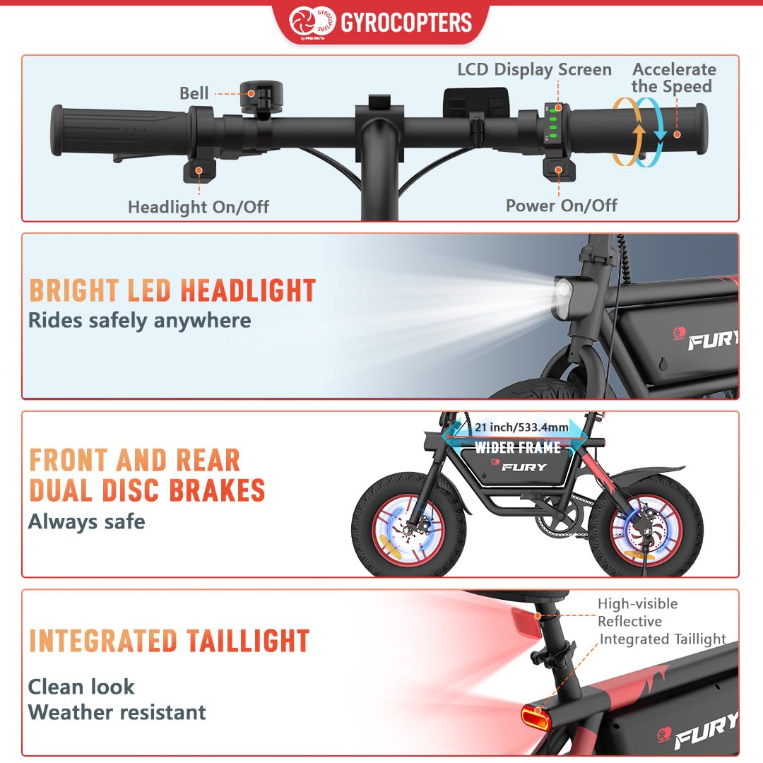 Gyrocopters Fury Folding E-Bike – Fat Tire Electric Bike Canada