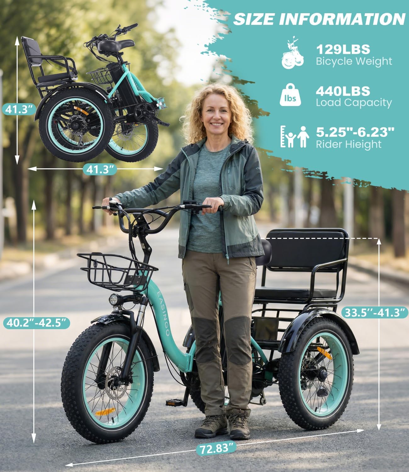 Ontrip two seater electric trike Canada front three-quarter view