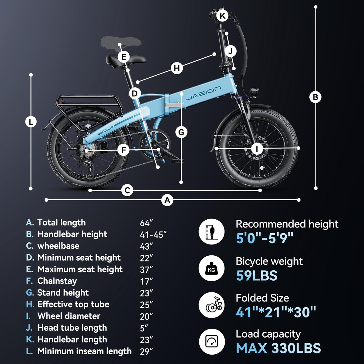 Jasion EB6 Folding Electric Bike – 500W Fat Tire Canada