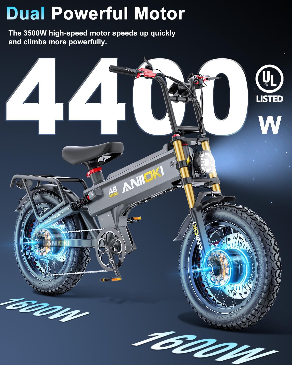 Aniioki A8 Pro Max Electric Bike (52V 70Ah, up to 150 km Range) Canada