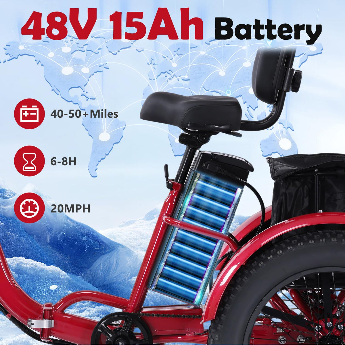 Kakigo Folding Electric Trike 48V 15Ah Fat Tire Canada