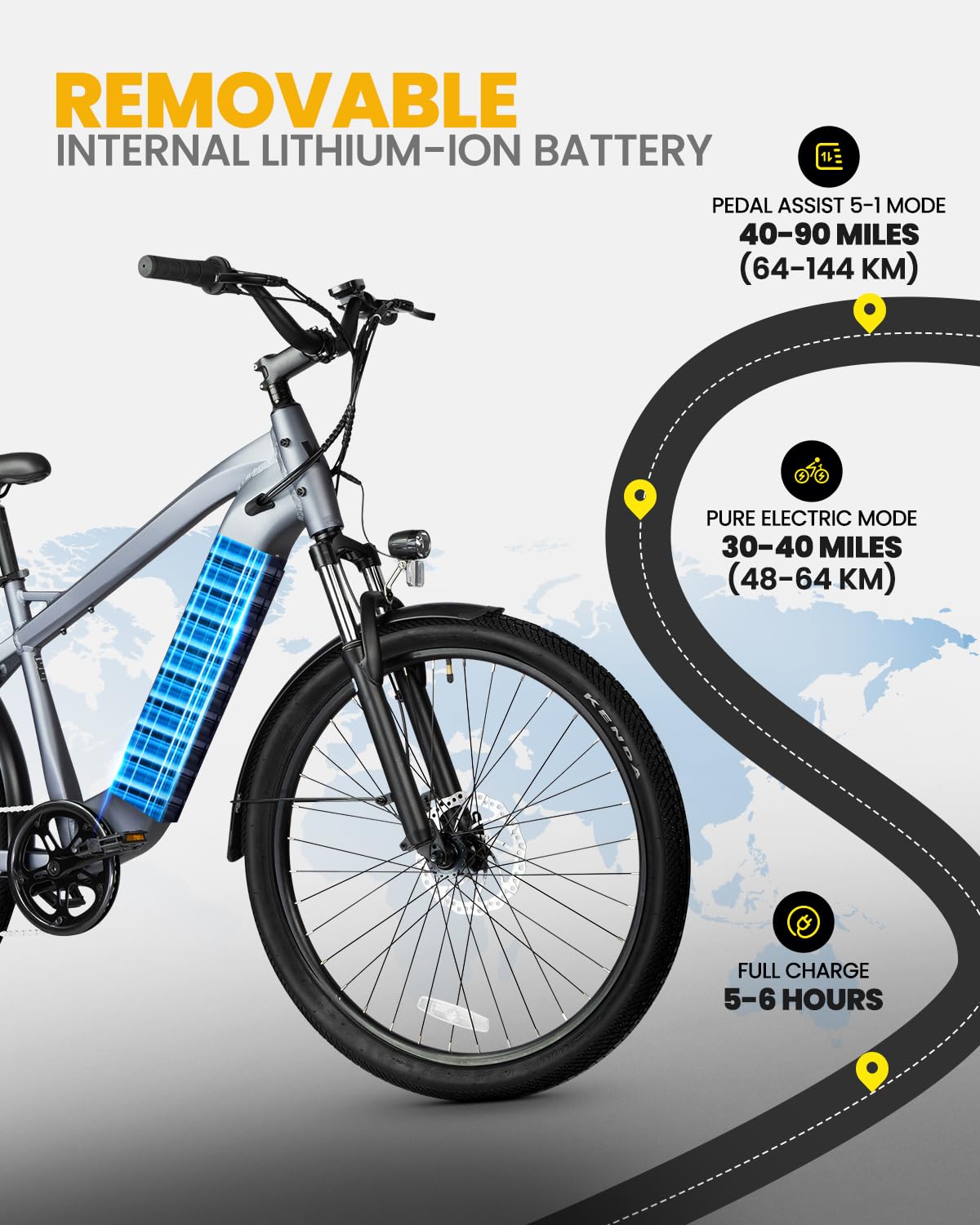 VEEFA Electric Bike for Adults 27.5” Ebike 32-38kmh Peak 1000W Motor E-Bike 128 KM Max Range by 48V Built-in Removable Battery, 5 Pedal-Assist Levels, UL 2849 Certified E Bike for Commuting