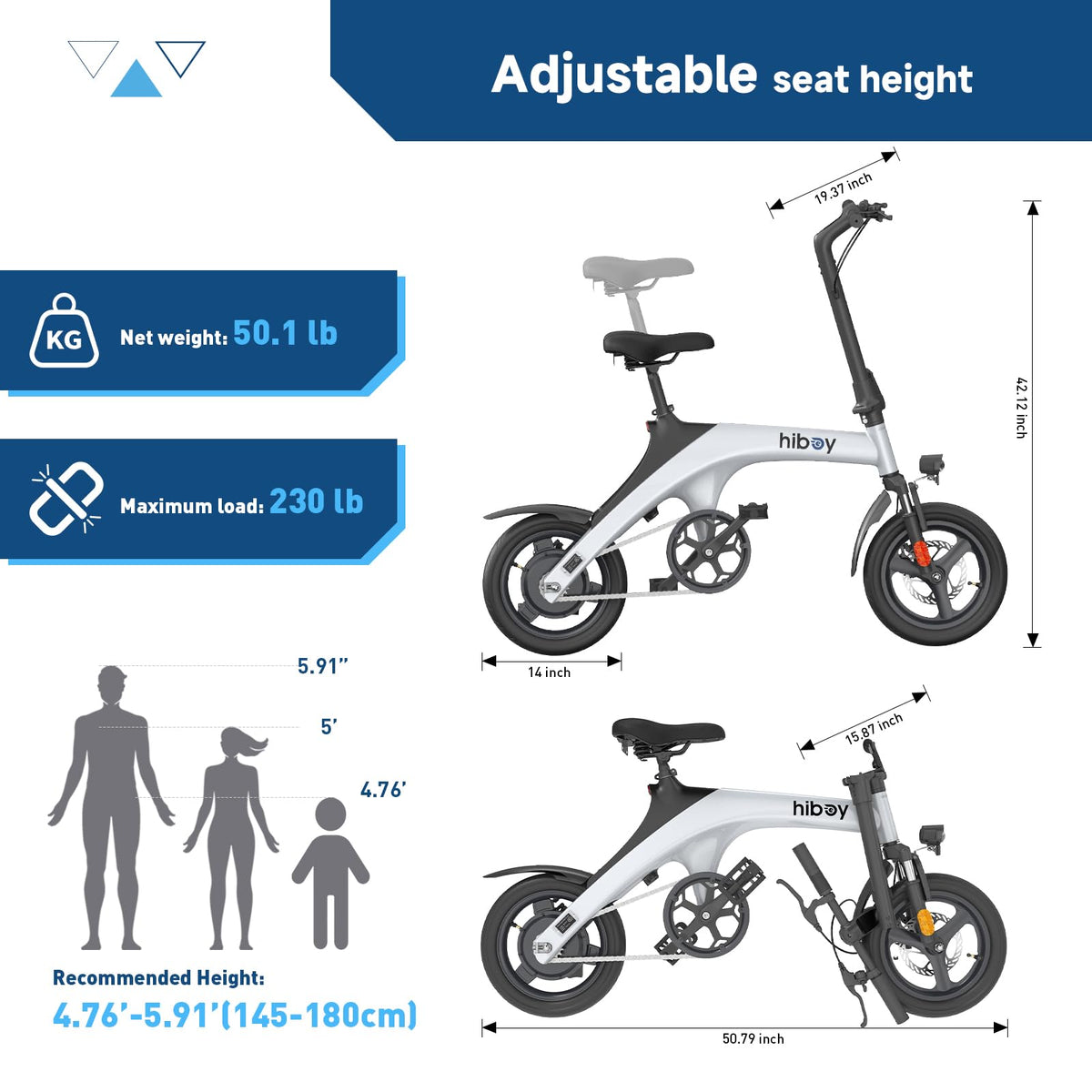Hiboy C1 Folding Electric Bike 500W – 32km/h, 70km Range