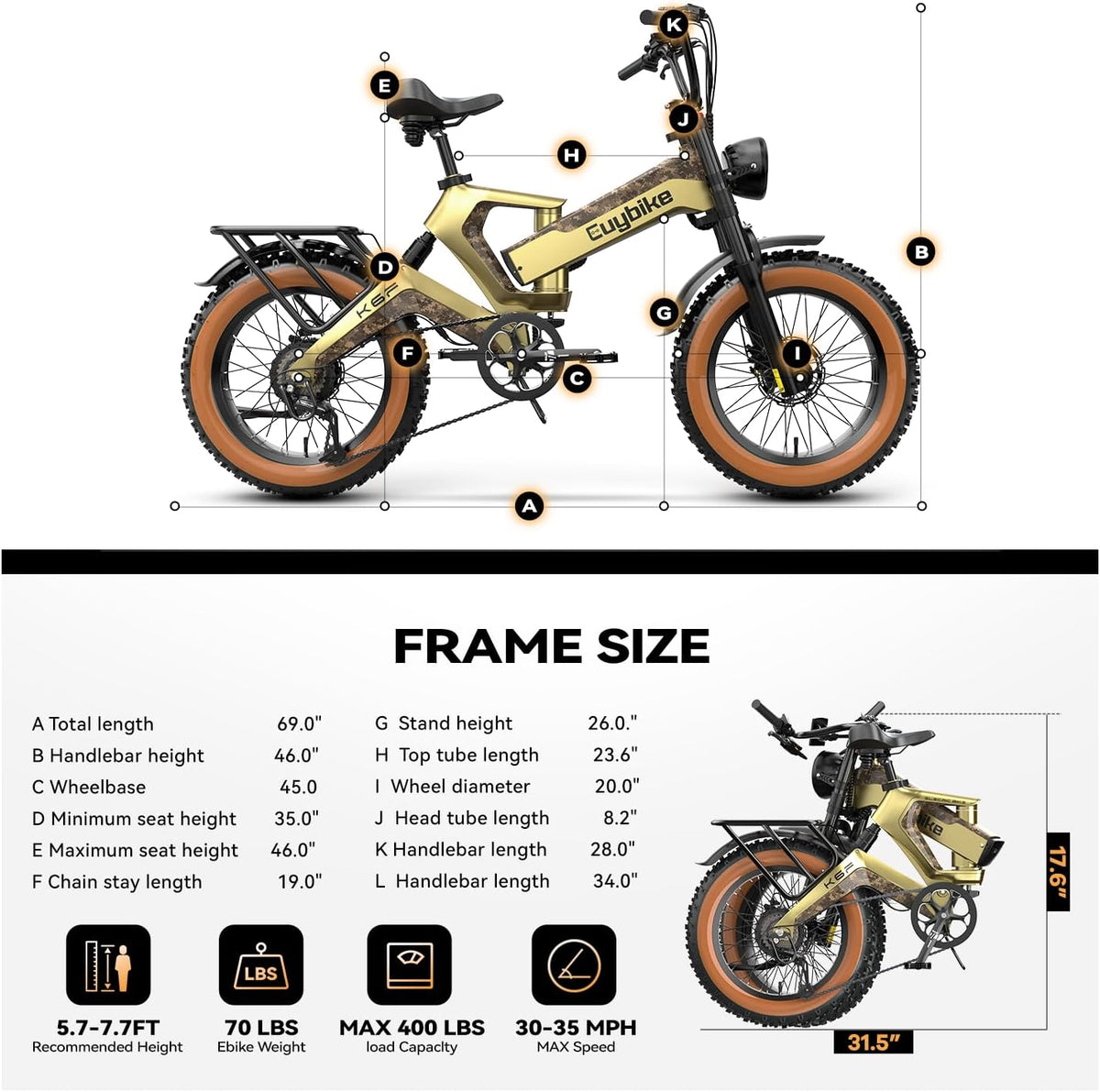 Euybike 2000W Folding Electric Bike 48V 25Ah Canada