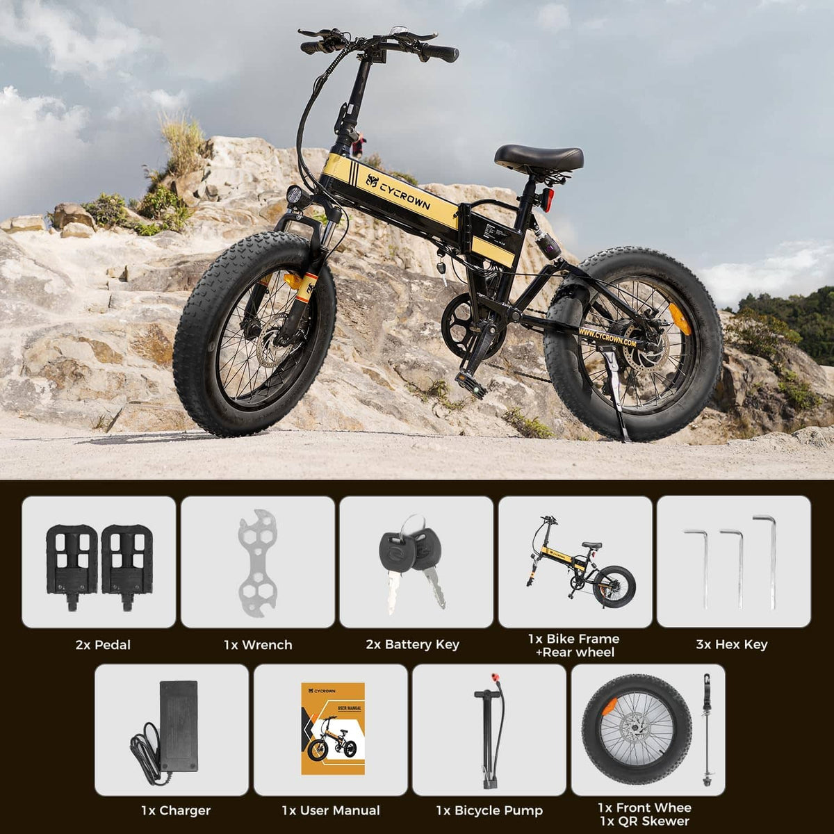 Cycrown Knight Fat Tire Folding Electric Bike-Street Rides