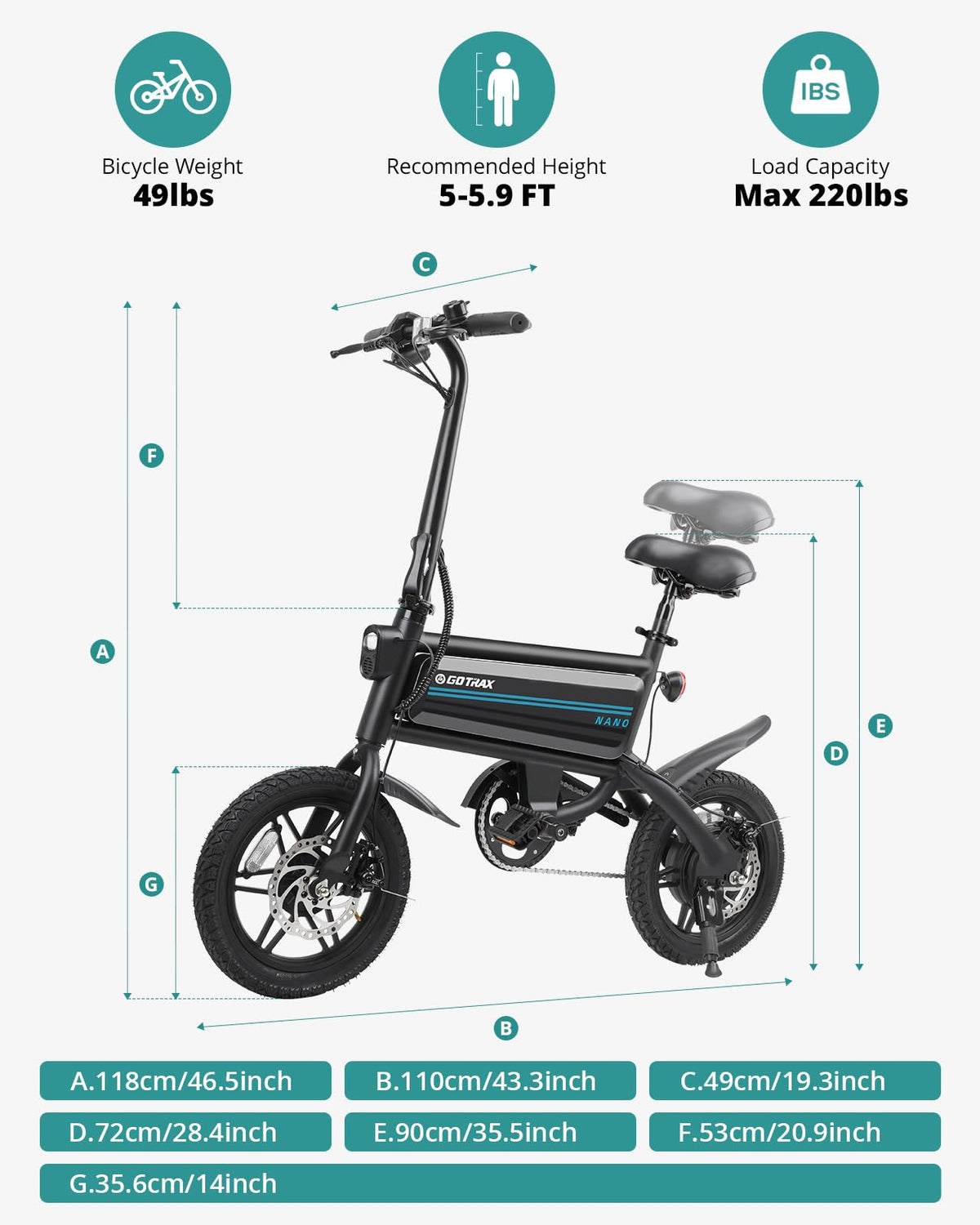 Gotrax NANO Electric Bike – Compact Foldable E-Bike for Commuting &amp; City Travel | 15.5 Miles Range | Canada