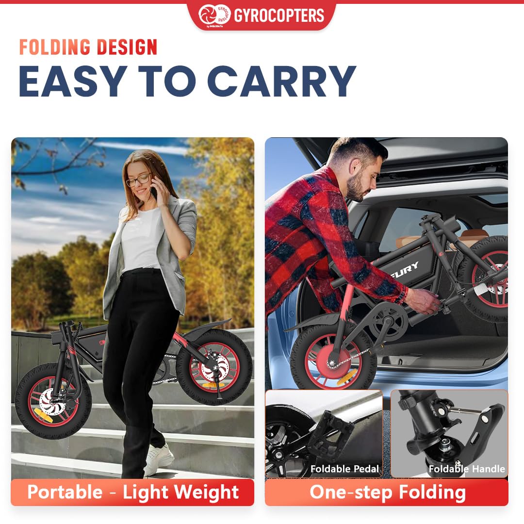 Gyrocopters Fury Folding E-Bike – Fat Tire Electric Bike Canada