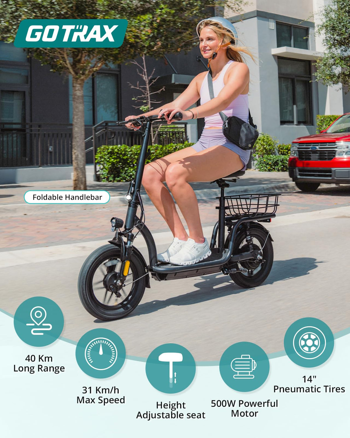 Gotrax Astro Electric Scooter – 350W Motor, 25km/h Speed, 30km Range, Foldable, Comfortable Ride in Canada