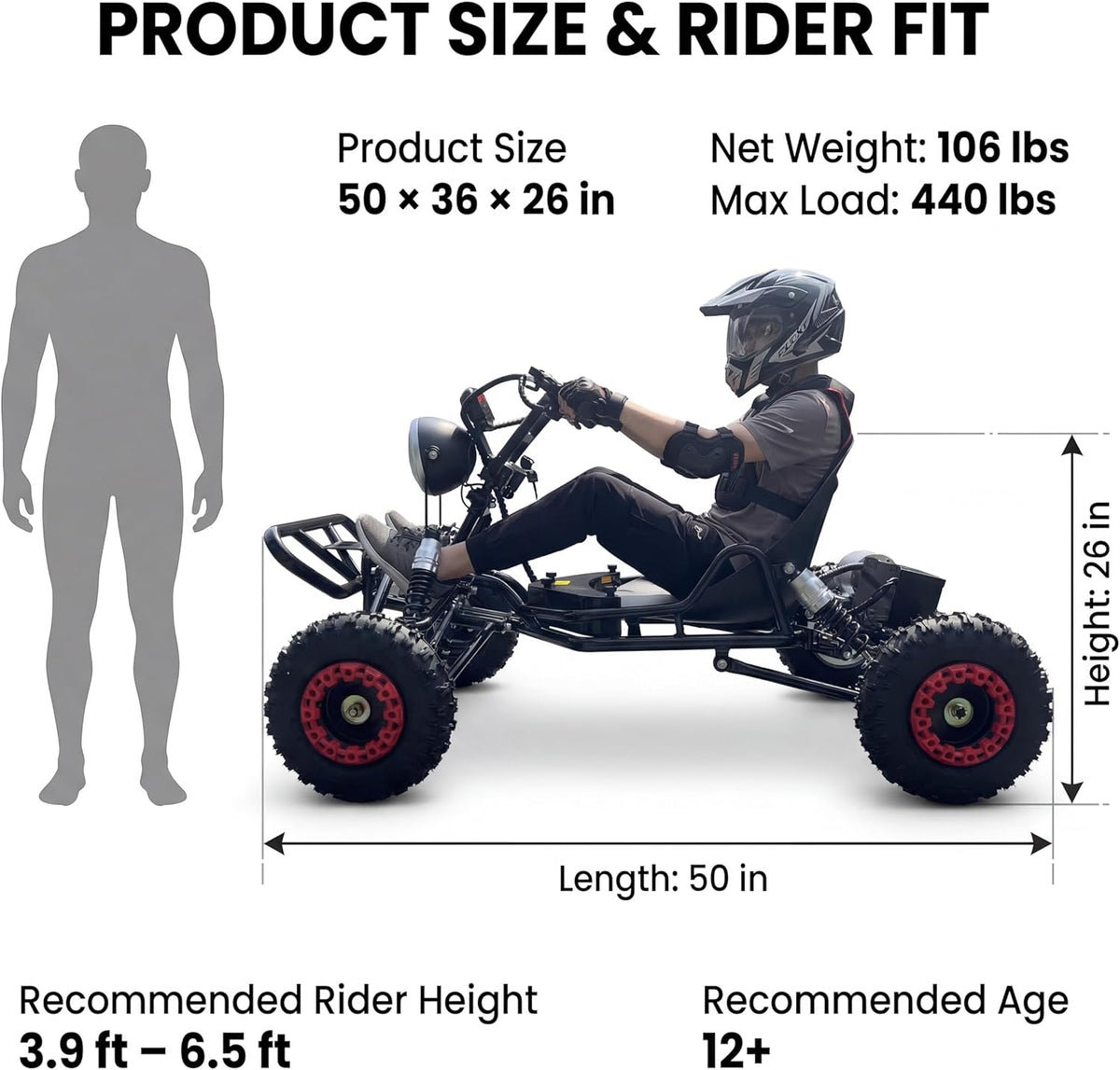 Zyliathor 48V 2000W electric go-kart Canada black side profile