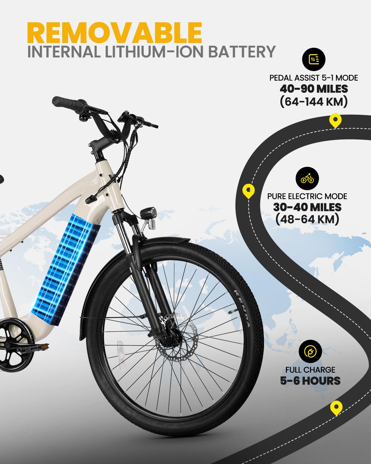 VEEFA Electric Bike for Adults 27.5” Ebike 32-38kmh Peak 1000W Motor E-Bike 128 KM Max Range by 48V Built-in Removable Battery, 5 Pedal-Assist Levels, UL 2849 Certified E Bike for Commuting