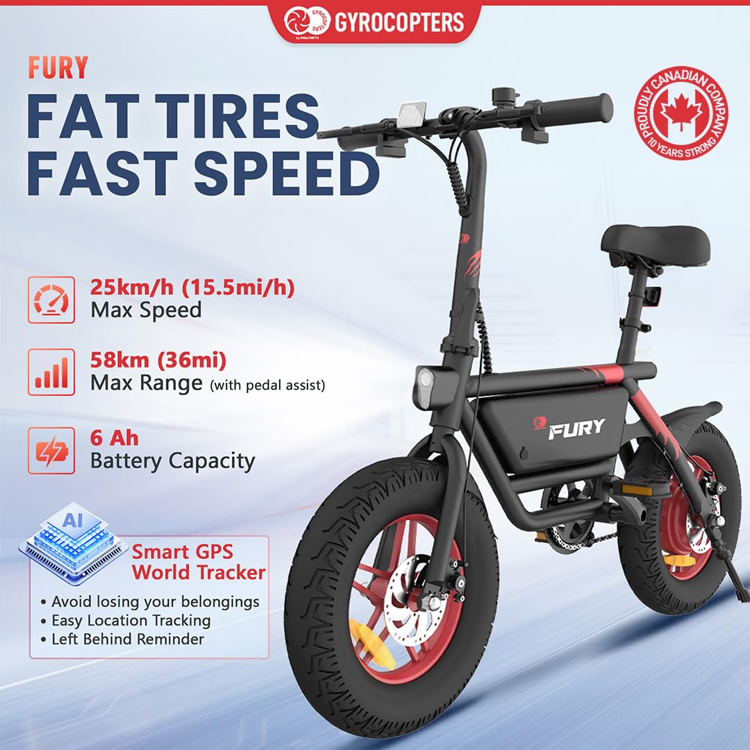Gyrocopters Fury Folding E-Bike – Fat Tire Electric Bike Canada