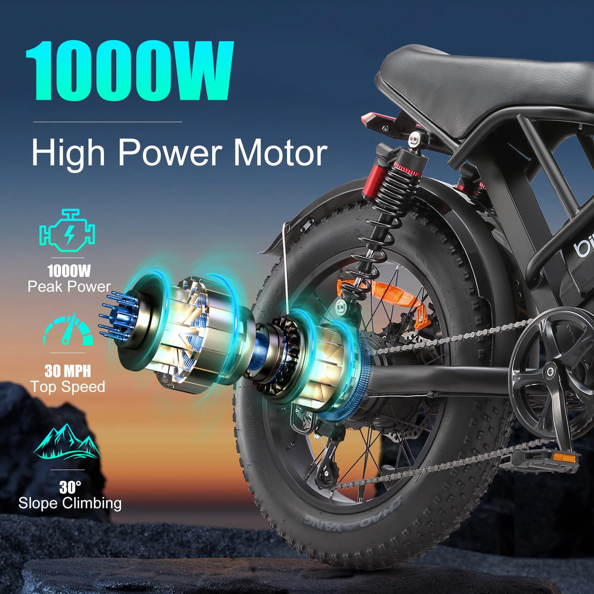 Jiu Haolong Electric Mountain Bike – 1000W All-Terrain E-Bike for Canada