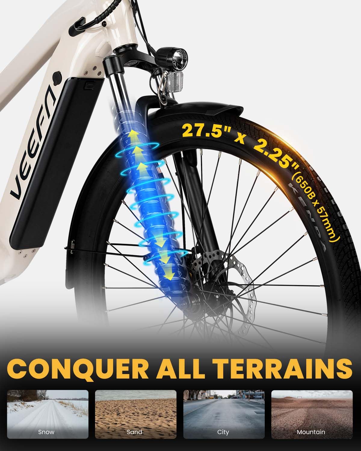 VEEFA Electric Bike for Adults 27.5” Ebike 32-38kmh Peak 1000W Motor E-Bike 128 KM Max Range by 48V Built-in Removable Battery, 5 Pedal-Assist Levels, UL 2849 Certified E Bike for Commuting