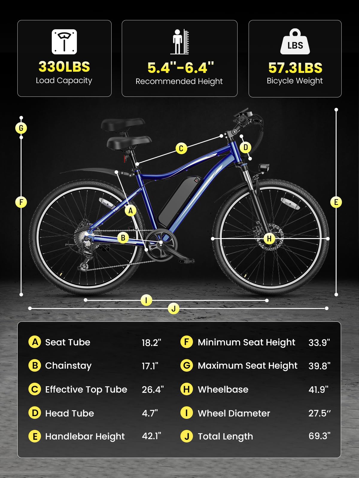 Jasion Electric Mountain Bike for Adults with 750W Peak Motor, 22MPH Max Speed Ebike with 480Wh Removable Battery, 40 Miles Range, 27.5" Tires Electric Mountain Bike, 7-Speed, Front Suspension