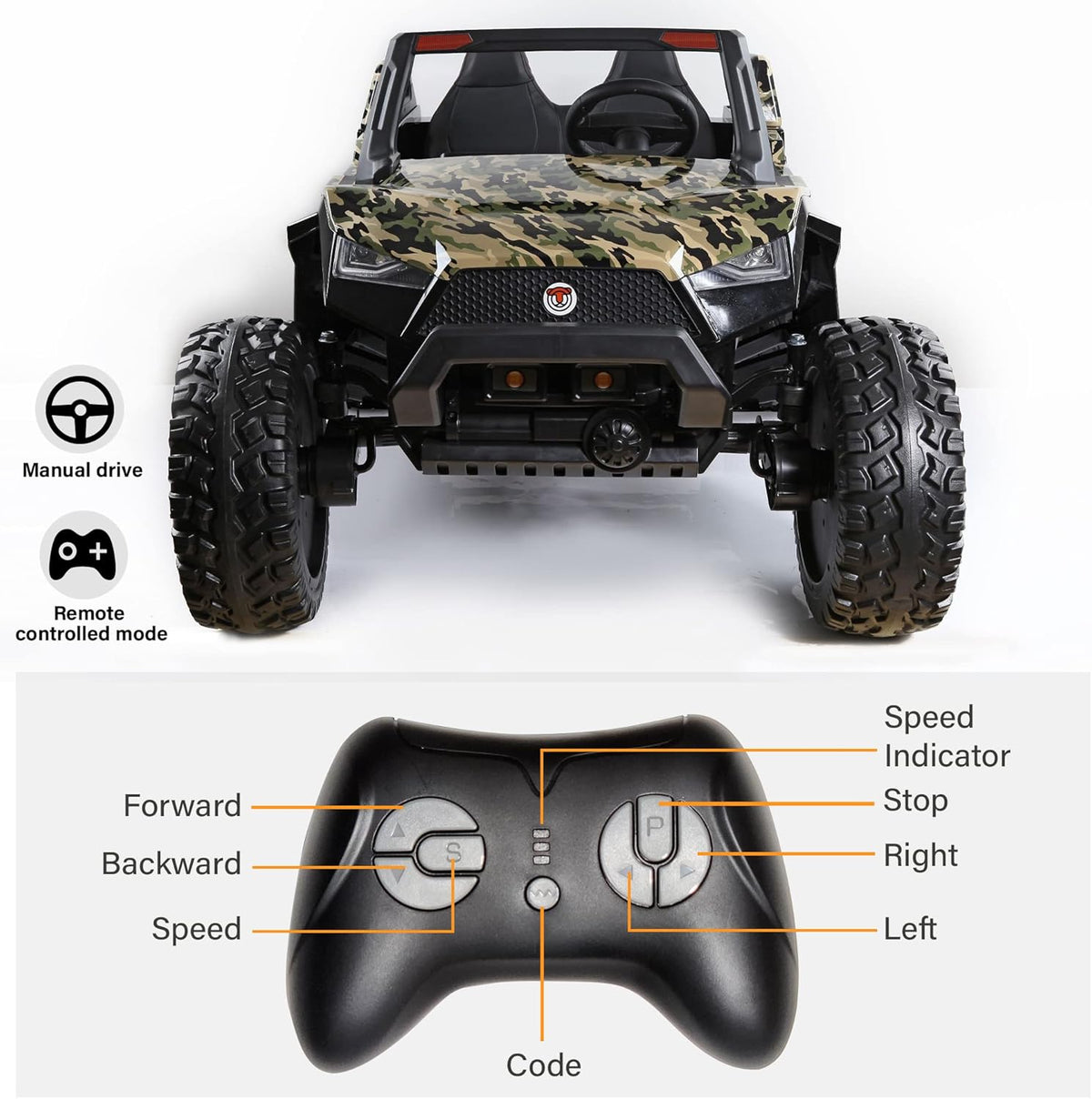 Voltz Toys 24V 2+1 seater dune buggy UTV Canada rear three-quarter view