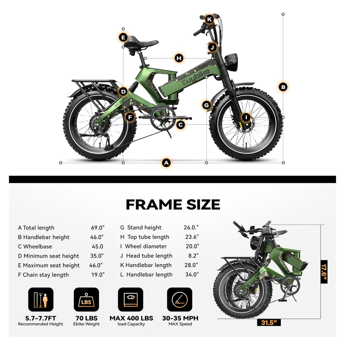 Bicicleta eléctrica plegable con neumáticos anchos EUYBIKE K6 Pro 2000W – Canadá