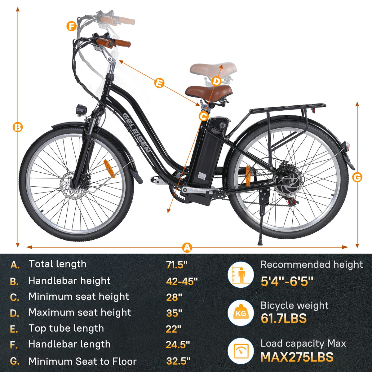 GELEISEN Step-Thru Electric Bike 26&quot; Commuter Canada