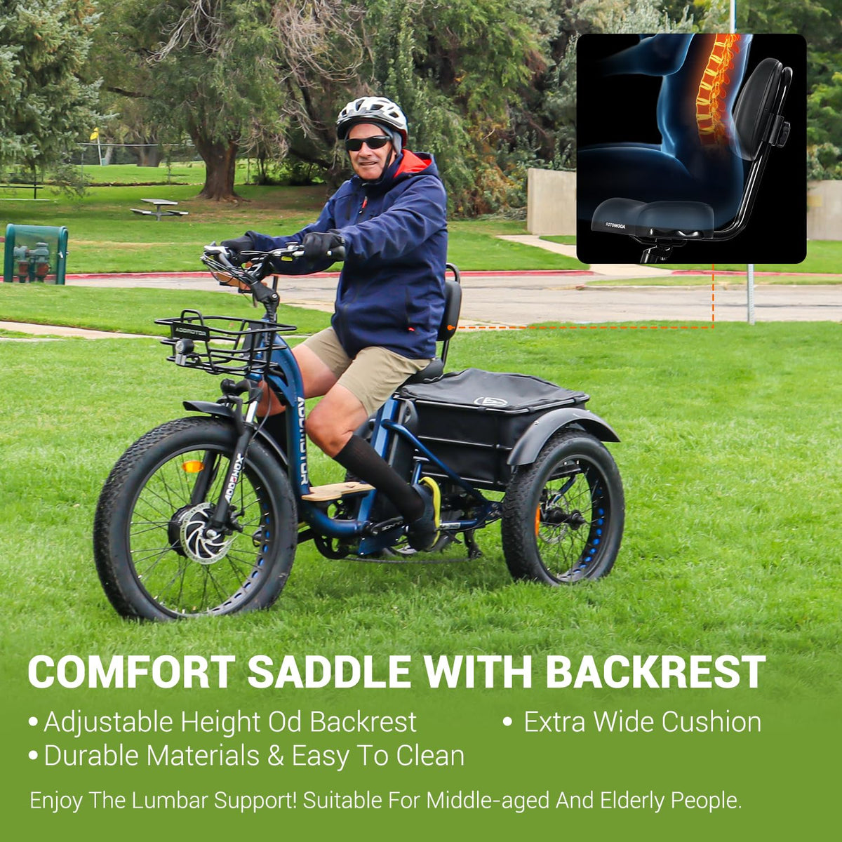 ADDMOTOR Grandtan II 750W Electric Tricycle for Adults – 48V 20AH, 85 Mile Range, Fat Tire 3-Wheel E-Trike for Seniors