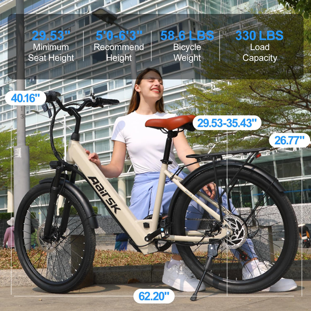 Aairsk SU7 750W Peak 36V 13Ah Electric Bike – Compact Long-Range City Commuter E-Bike Canada