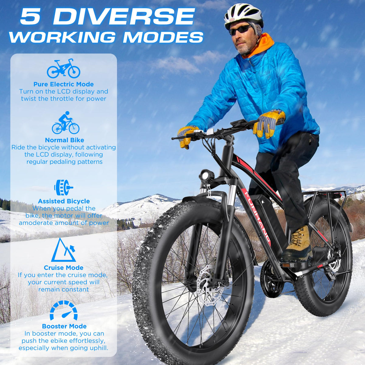 Funhang EB-S1 Electric Fat Tire Bike – 1000W Motor, 60 Mile Range, All-Terrain, Built for Canadian Winters