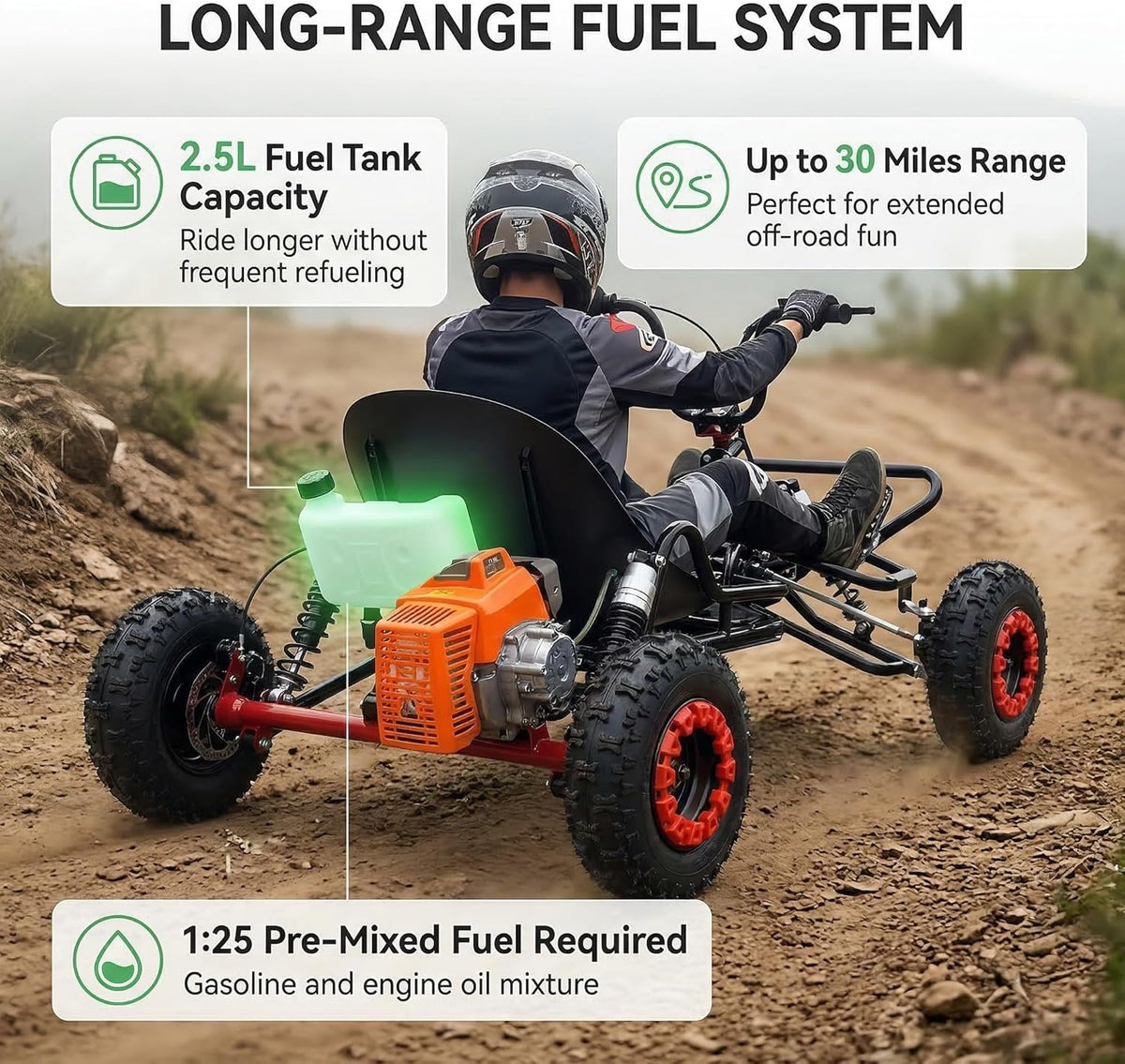 Zyliathor 63cc gas go-kart Canada red three-quarter view