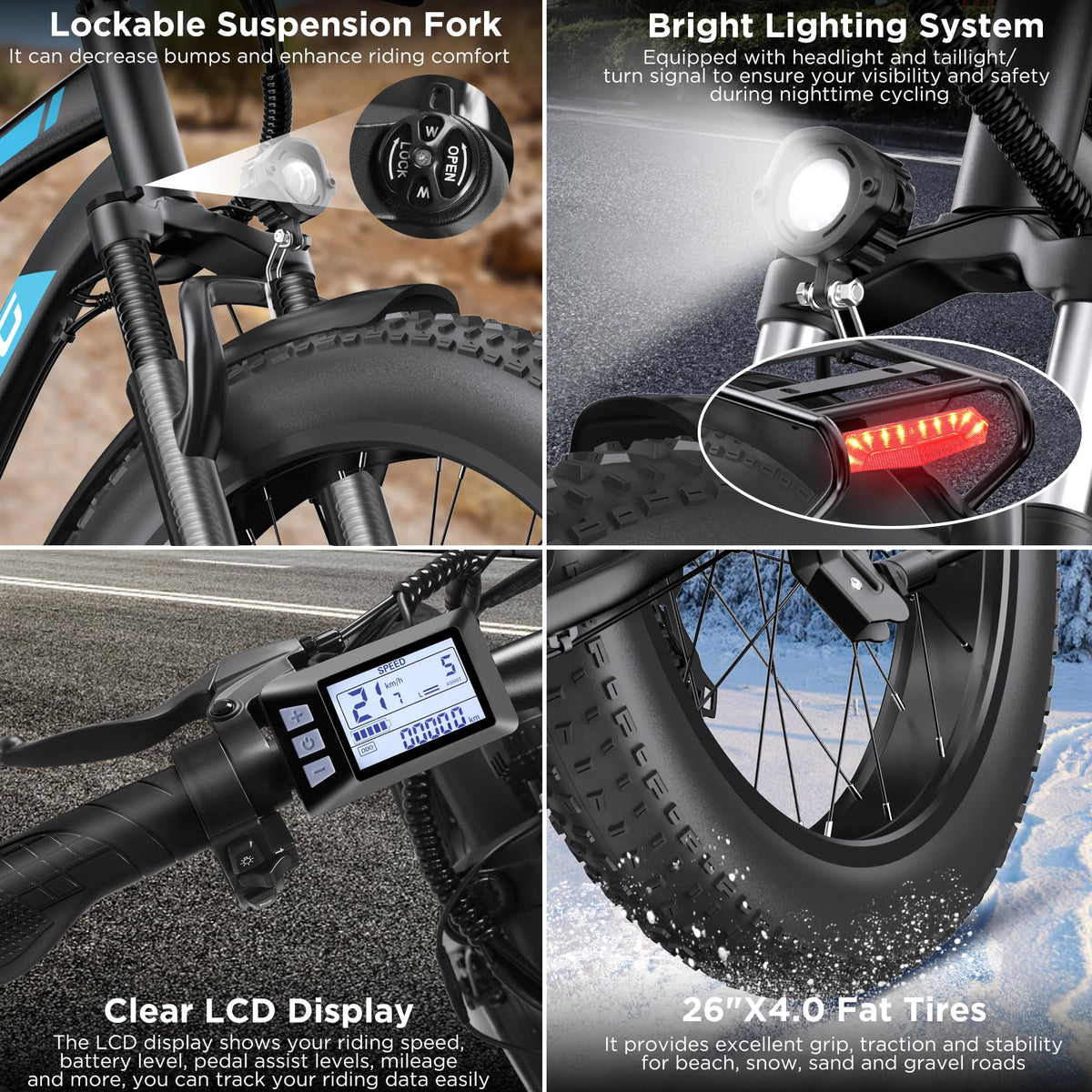 Funhang EB-S1 Electric Fat Tire Bike – 1000W Motor, 60 Mile Range, All-Terrain, Built for Canadian Winters