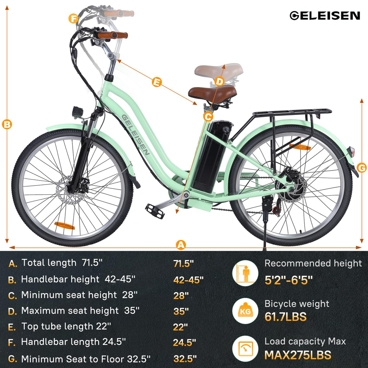 GELEISEN Step-Thru Electric Bike 26&quot; Commuter Canada