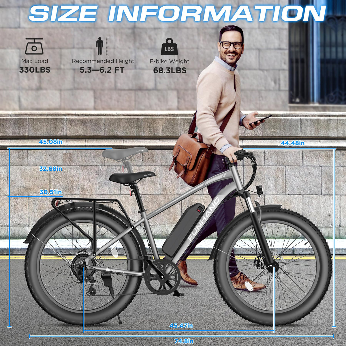 Funhang EB-S1 Electric Fat Tire Bike – 1000W Motor, 60 Mile Range, All-Terrain, Built for Canadian Winters