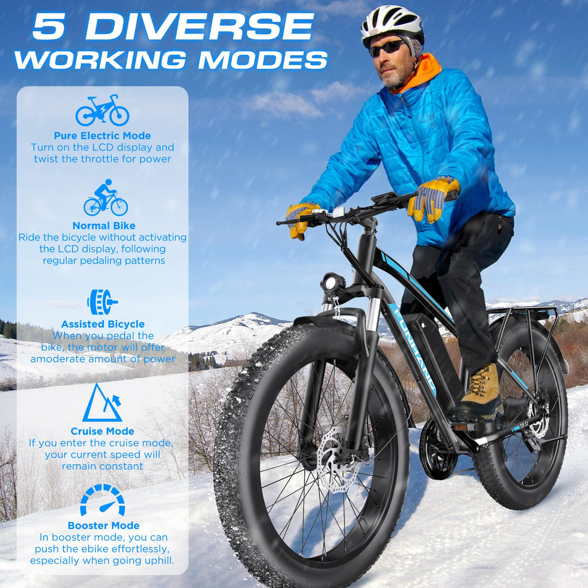 Funhang EB-S1 Electric Fat Tire Bike – 1000W Motor, 60 Mile Range, All-Terrain, Built for Canadian Winters