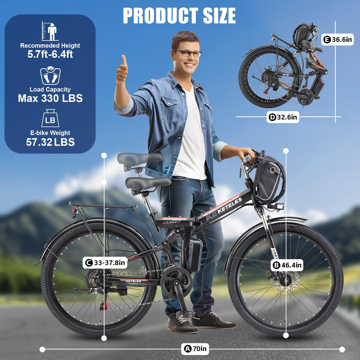 JESRIDER MX300 1000W Folding Electric Bike Canada