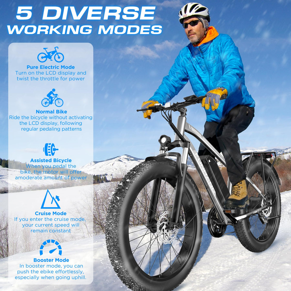 Funhang EB-S1 Electric Fat Tire Bike – 1000W Motor, 60 Mile Range, All-Terrain, Built for Canadian Winters