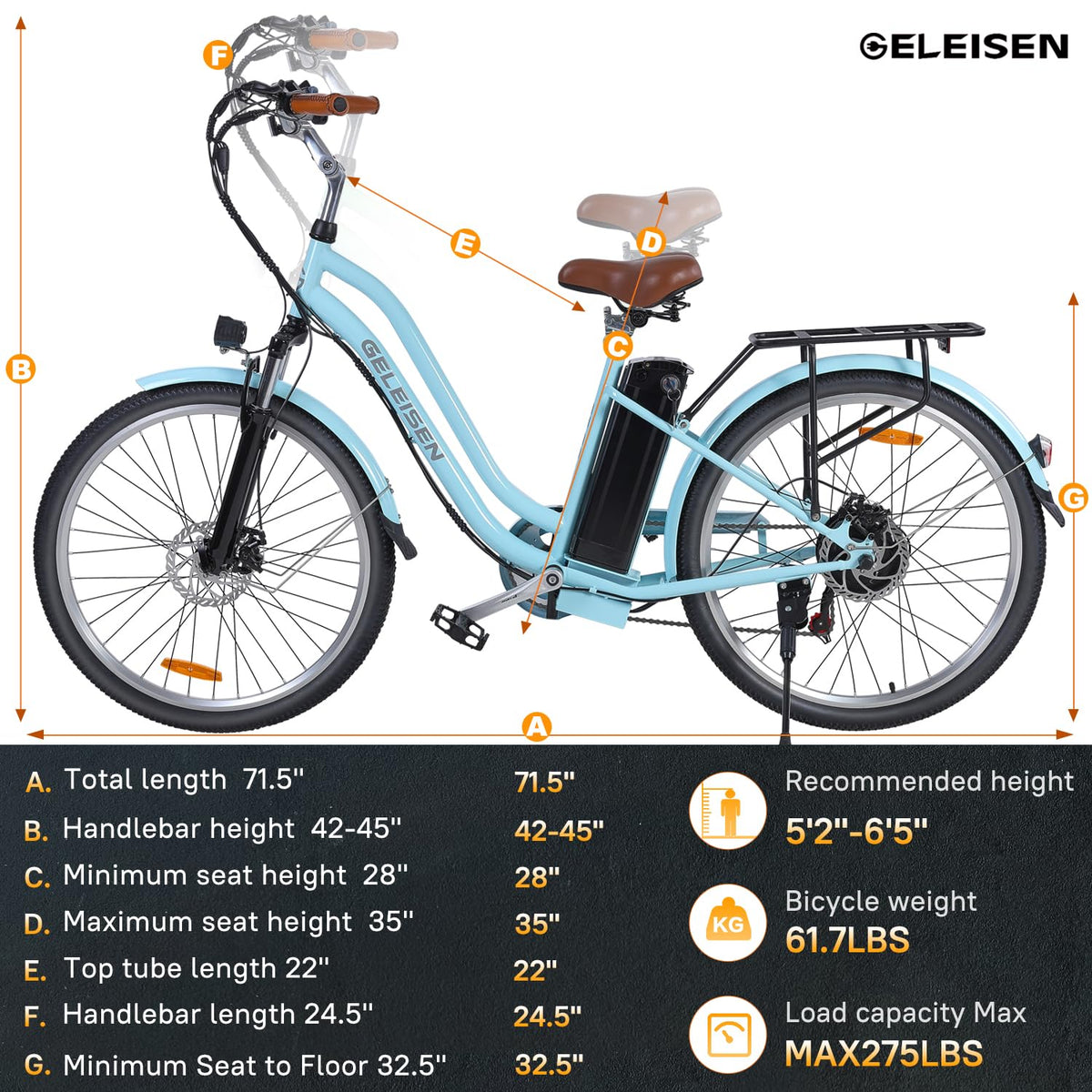 GELEISEN Step-Thru Electric Bike 26&quot; Commuter Canada