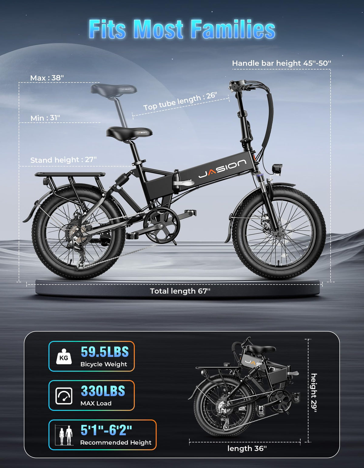 Jasion EB7 ST Folding Electric Bike Canada – Dual Suspension