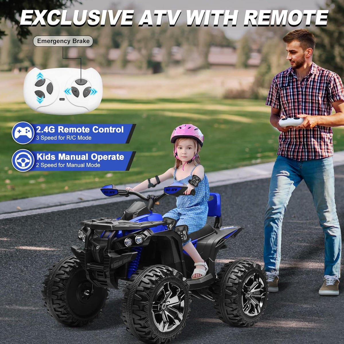 JOYRACER blue 2-seater kids ATV Canada side view