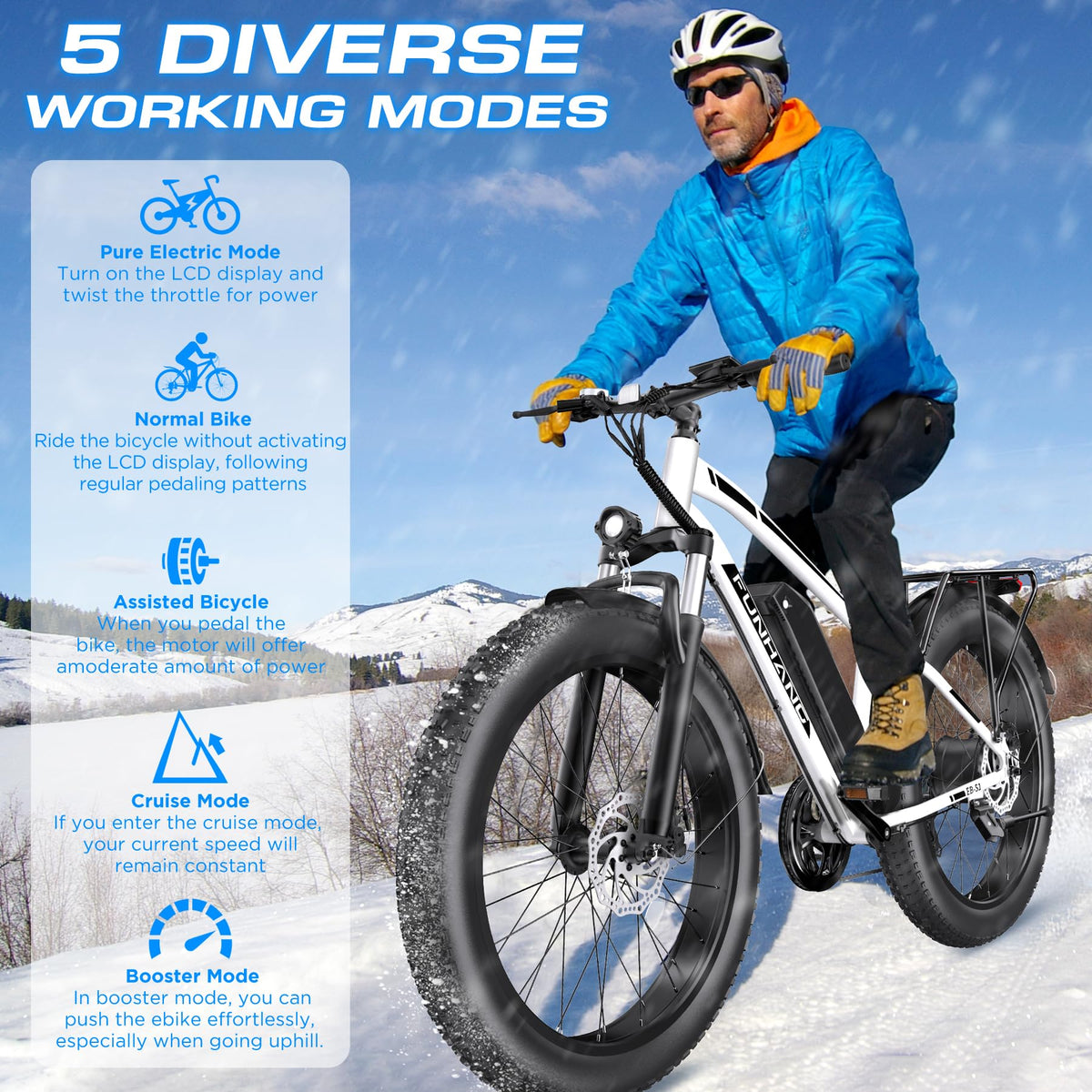 Funhang EB-S1 Electric Fat Tire Bike – 1000W Motor, 60 Mile Range, All-Terrain, Built for Canadian Winters