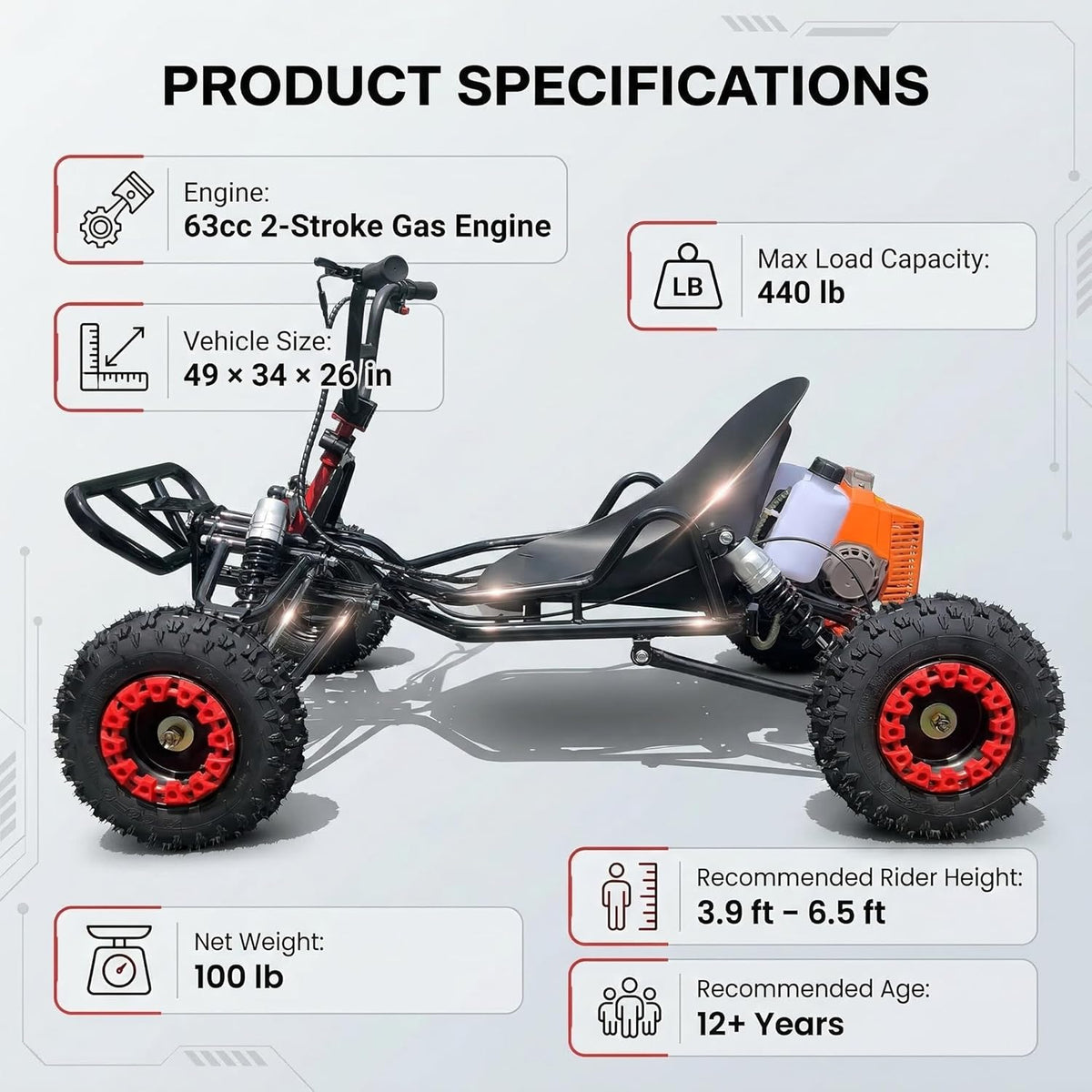 Zyliathor 63cc gas go-kart Canada 4-wheel suspension detail
