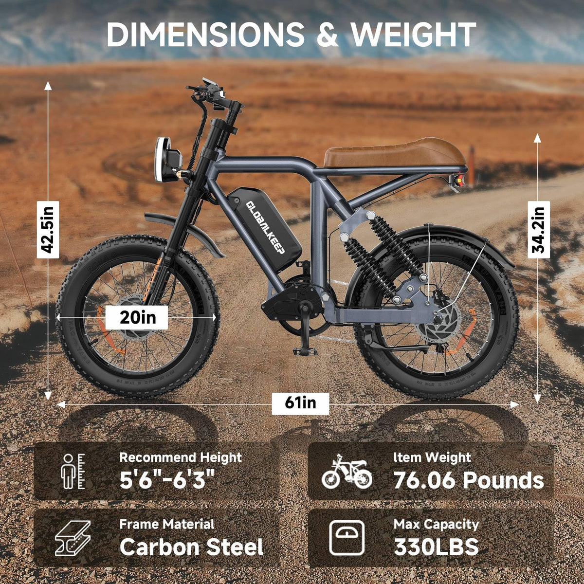 GLOBALKEEP 750W Fat Tire Electric Bike 48V 15Ah Canada